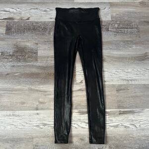 Spanx Faux Leather Leggings Black High Rise Shiny Stretch Moto Chic Small